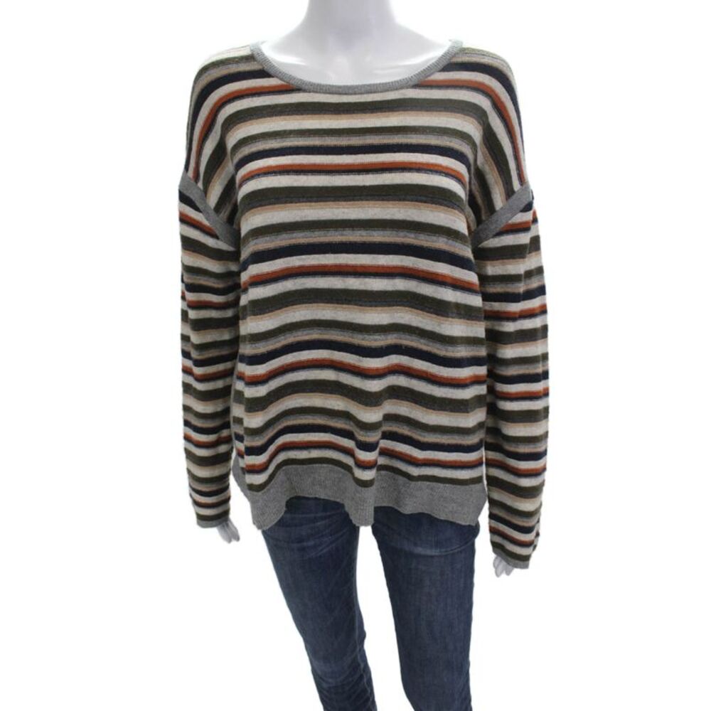 SWTR Unisex Pullover Striped Beige Merino Cashmere Sweater Round Neck Size M